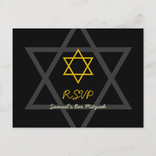 Black and Gold Bar Mitzvah RSVP Invitation Postcard
