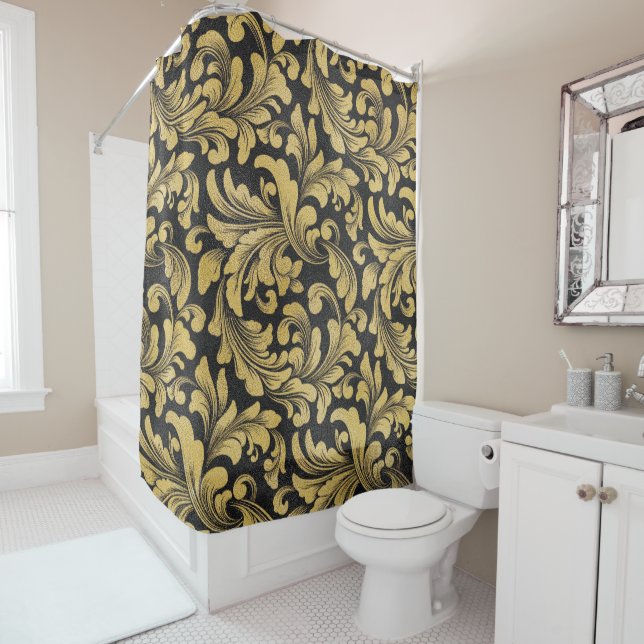 Black and gold baroque floral damask pattern (In Situ)