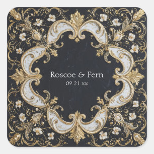Black and Gold Baroque Floral Wedding Sticker