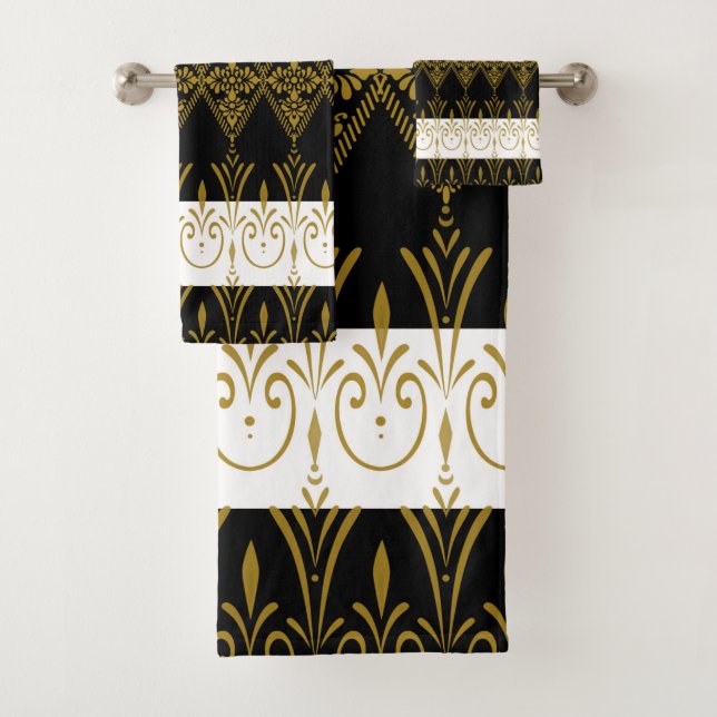 Black and Gold Bath Towel Set (Insitu)