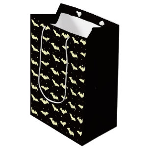 Black and Gold Bats Black Halloween Medium Gift Bag