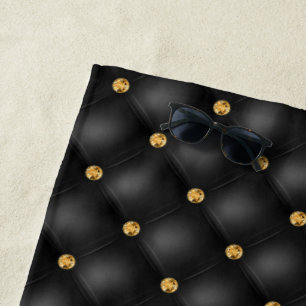 Black and Gold Beach Towel with Diamonds