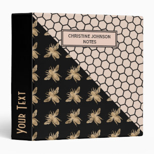 Black and Gold Bees and Pink Honeycomb Monogram Binder