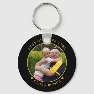 Black And Gold Best Grandpa Ever Photo Keychain