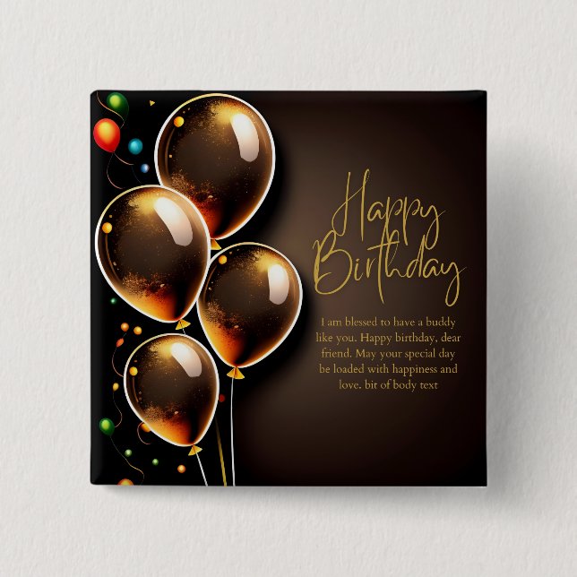Black and Gold Birthday 2 Inch Square Button (Front)
