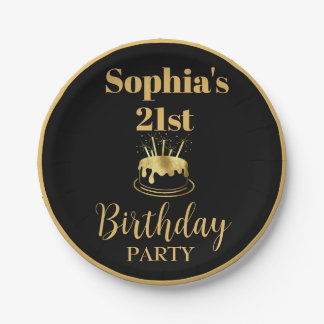 Black and Gold Birthday Custom Paper Plate