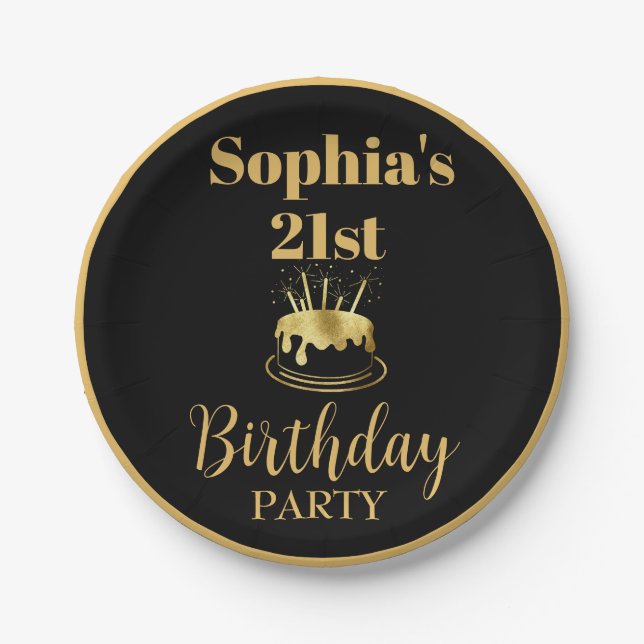 Black and Gold Birthday Custom Paper Plate (Front)