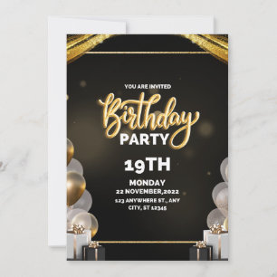 Black and Gold Birthday Invitation