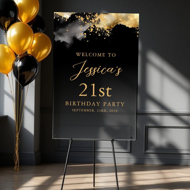 Black and Gold Birthday Party Affiche de bienvenue (Créateur téléchargé)