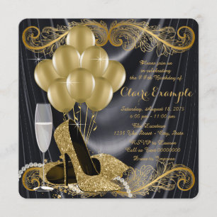 Black and Gold Birthday Party Glamour Art Deco Invitation
