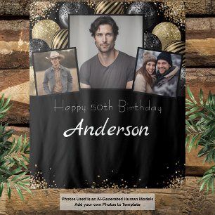 Black and Gold Birthday Photo Backdrop Tapestry