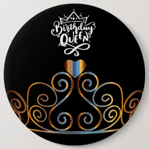 Black and Gold Birthday Queen Button