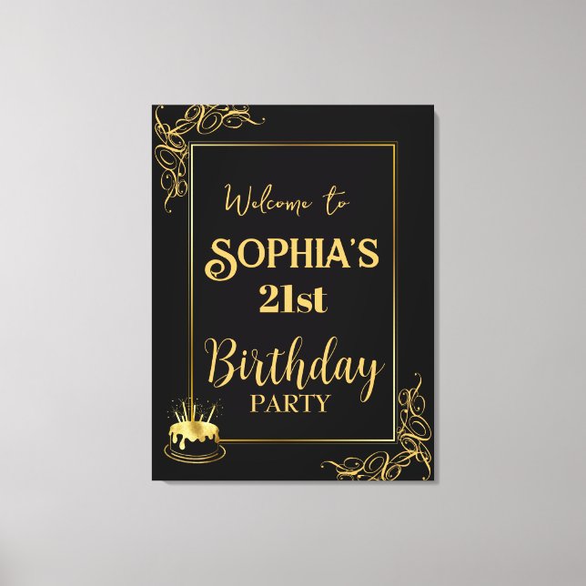 Black and Gold Birthday Stretched Canvas Print (Front)