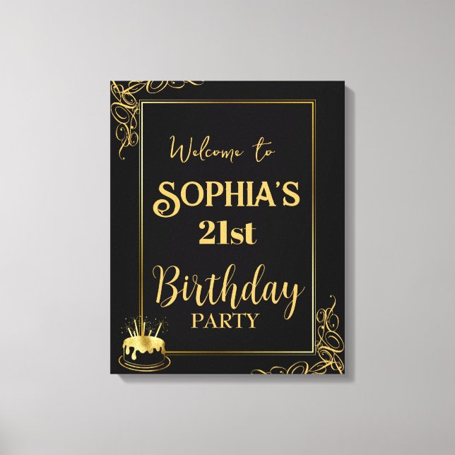 Black and Gold Birthday Stretched Canvas Print (Front)