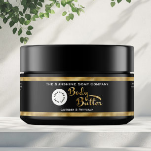 Black and Gold Body Butter Jar Label with logo
