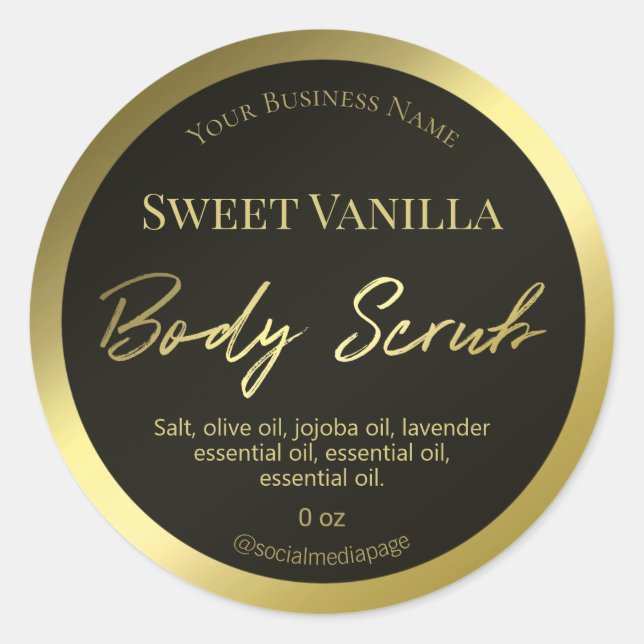 Black And Gold Body Scrub Product Label (Front)