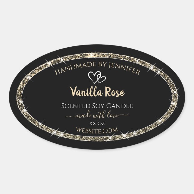 Black and Gold Border Glitter Stars Product Labels (Front)