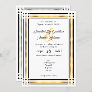 Black and gold border wedding invitation