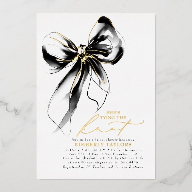 Black and Gold Bow Elegant Whimsical Bridal Shower (Front)