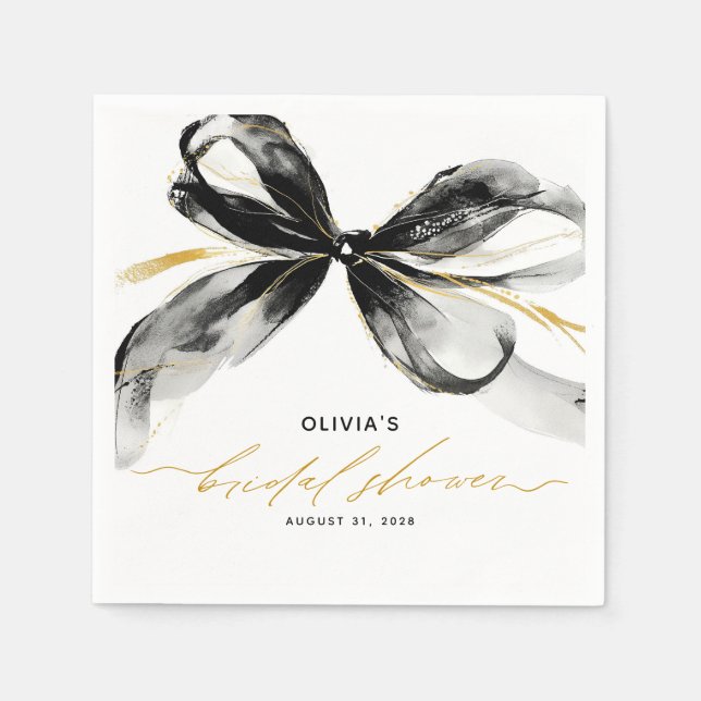 Black and Gold Bow Sophisticated Bridal Shower Napkin (Front)