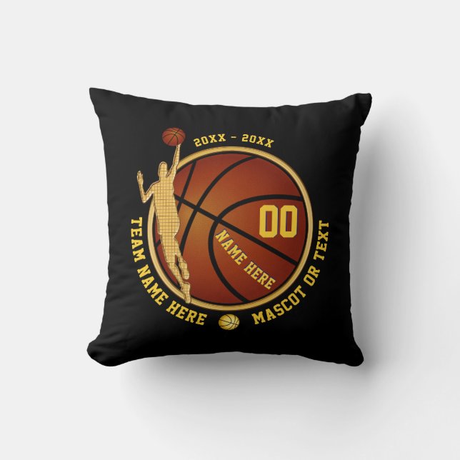 Black and Gold Boys Basketball Senior Night Gifts Throw Pillow (Front)