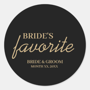 Black and Gold Bride's Favourite Snack Wedding Classic Round Sticker