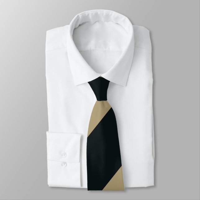 Black and Gold Broad Regimental Stripe Tie (Tied)
