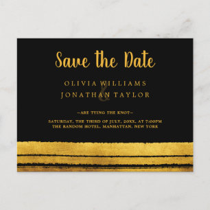 Black and Gold Brush Stroke Save The Date Postard Announcement Postcard