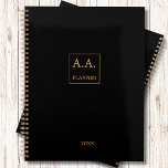 Black and Gold Business Logo Monogram  Planner<br><div class="desc">Black and Gold Business Logo Monogram Planner Elegant, cool, glamourous and unisex in stylish black with elegant gold letters. Personalize and add your initials. Add your custom logo or image. The name is written with a modern hand lettered style script. Perfect for all Entrepreneurs, small business owners, store owners, consultants....</div>