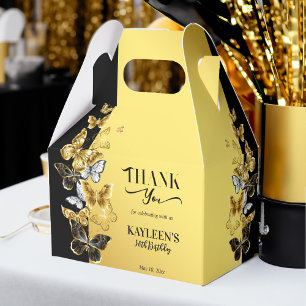 Black and Gold butterflies birthday party custom Favor Box