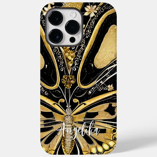 Black and Gold Butterflies Personalized Name Case-Mate iPhone Case (Back)