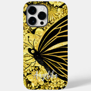 Black and Gold Butterflies Personalized Name Case-Mate iPhone 14 Pro Max Case