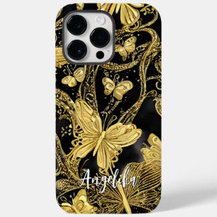 Black and Gold Butterflies Personalized Name Case-Mate iPhone 14 Pro Max Case