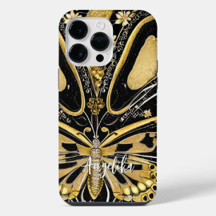 Black and Gold Butterflies Personalized Name iPhone 14 Pro Max Case