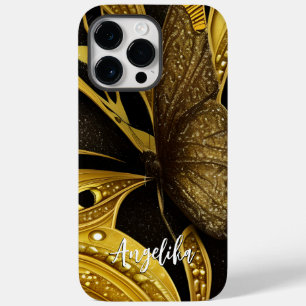 Black and Gold Butterfly Personalized Name Case-Mate iPhone 14 Pro Max Case