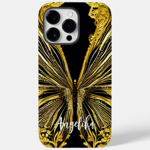 Black and Gold Butterfly Personalized Name Case-Mate iPhone 14 Pro Max Case