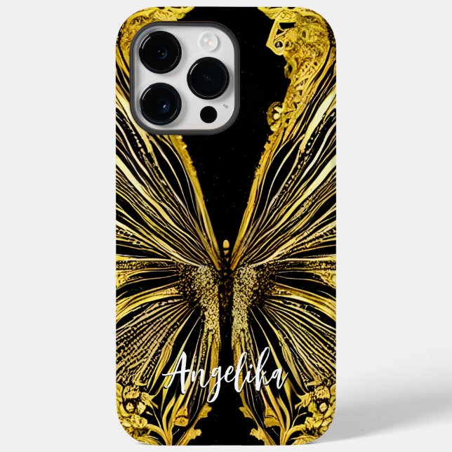 Black and Gold Butterfly Personalized Name Case-Mate iPhone Case (Back)