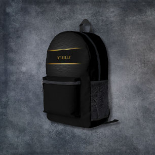 Black and Gold Carbon Pattern Modern Monogram Printed Backpack