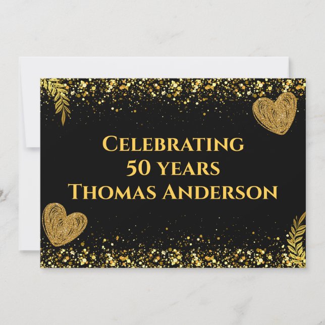 Black and Gold Celebrating 50 Years Invitation (Front)