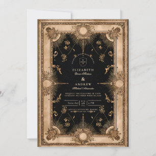 Black and Gold Celestial Baroque Wedding Invitation