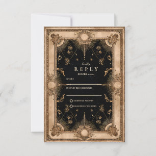 Black and Gold Celestial Baroque Wedding RSVP Card