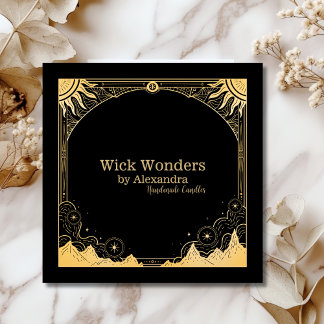 Black and Gold Celestial Candle Square Business Card