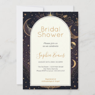 Black and Gold Celestial Moon Stars Bridal Shower Invitation