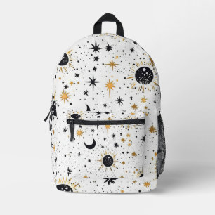 Black and Gold Celestial Sun Moon Stars Printed Backpack