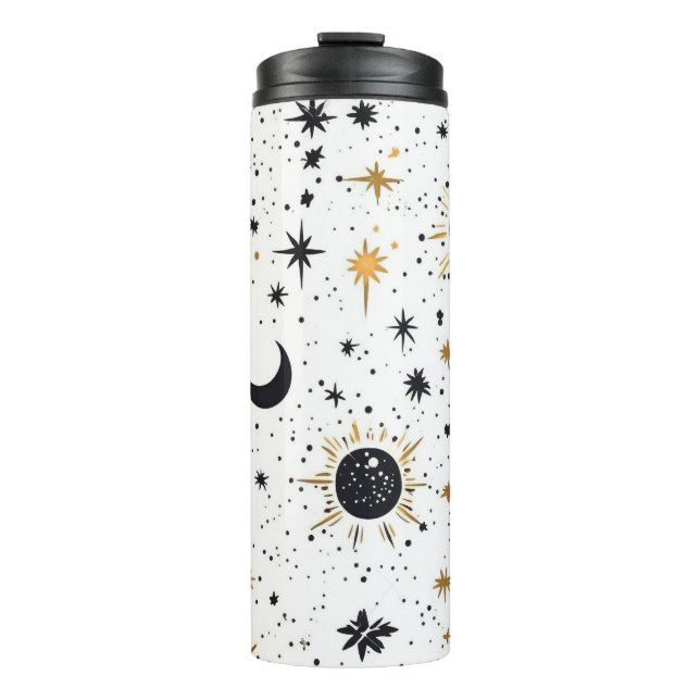 Black and Gold Celestial Sun Moon Stars Thermal Tumbler (Front)