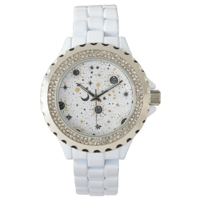 Black and Gold Celestial Sun Moon Stars Watch (Front)