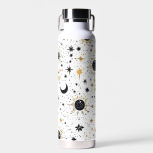 Black and Gold Celestial Sun Moon Stars Water Bottle