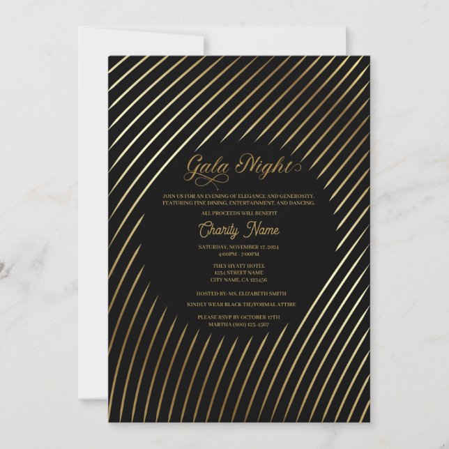 Black and Gold Charity Gala Night Invitation  (Front)