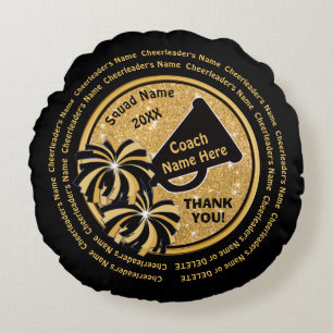 Black and Gold Cheer Coach Appreciation Gift Cheer Round Pillow