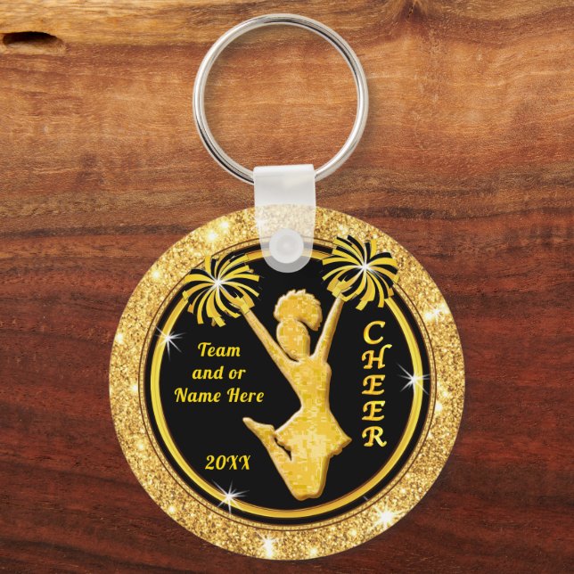 Black and Gold, Cheerleading Team Gifts, Cheer Keychain (Front)